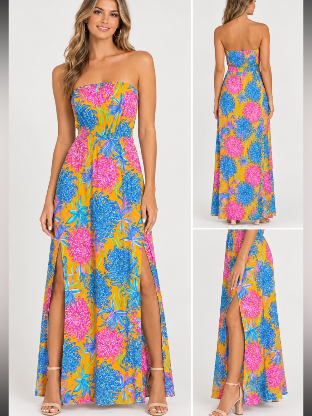 JUDE CONNALLY Strapless Open Shoulder Maxi Dress in Chrysanthemum